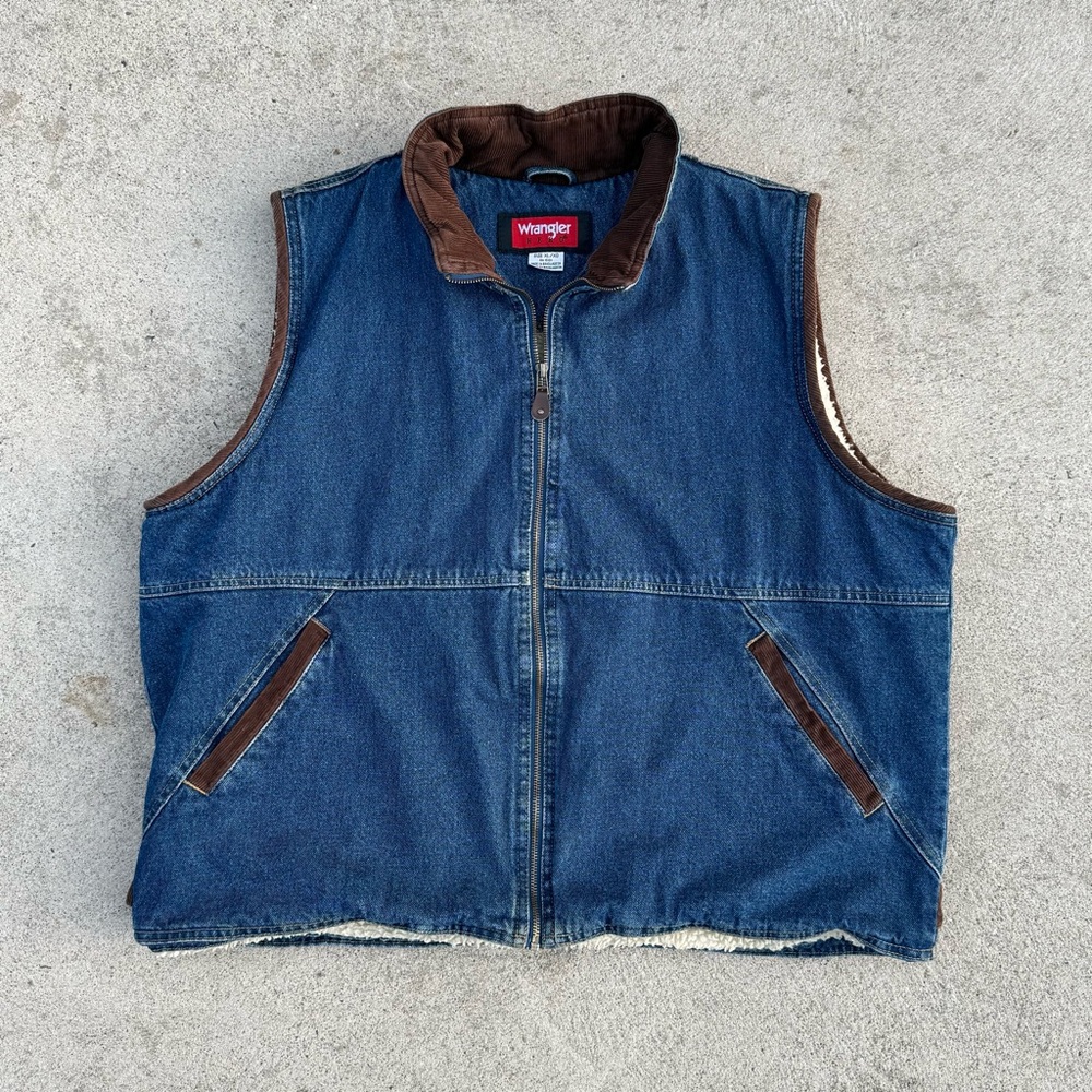 Wrangler Hero Denim Sherpa Lined Vest Brown Corduroy Trim Size XL